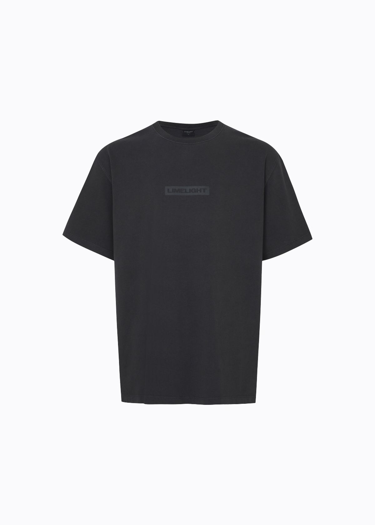 라임라잇 어패럴(LIMELIGHT APPAREL) 어패럴 피그먼트 박스 로고 티셔츠 (블랙/블랙)