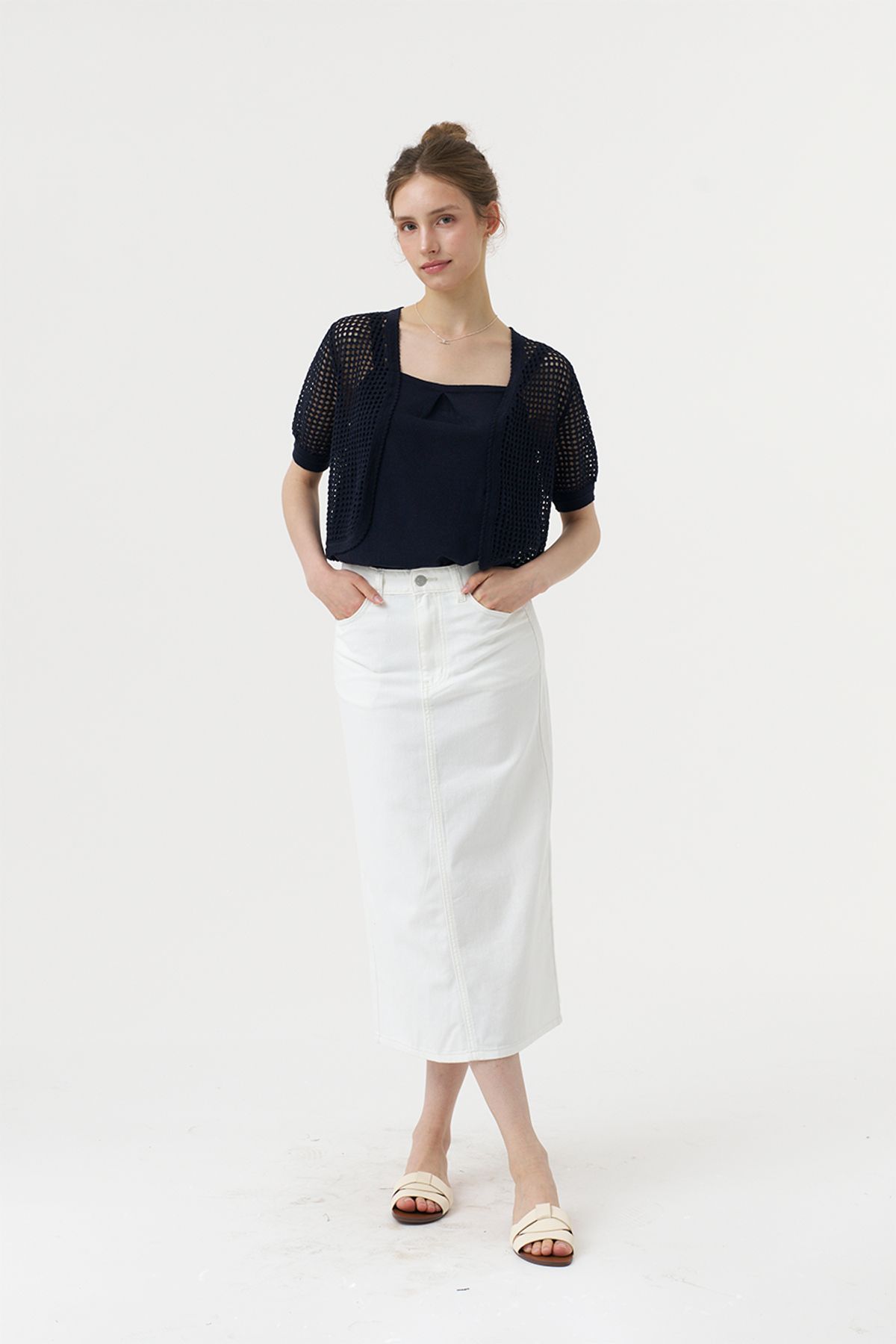 아코디코(ACODICO) Linen Shirring Top & Bolero Cardigan Set