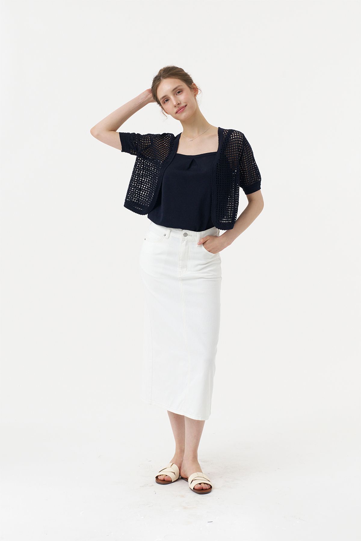 아코디코(ACODICO) Linen Shirring Top & Bolero Cardigan Set