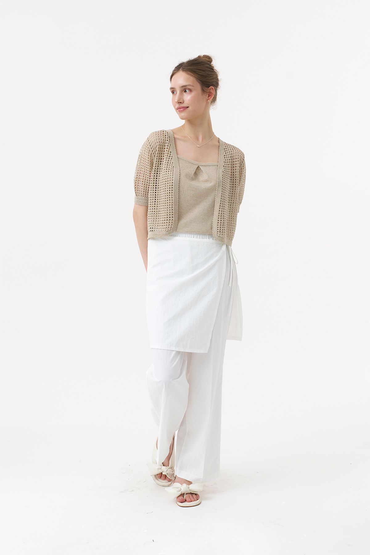 아코디코(ACODICO) Linen Shirring Top & Bolero Cardigan Set