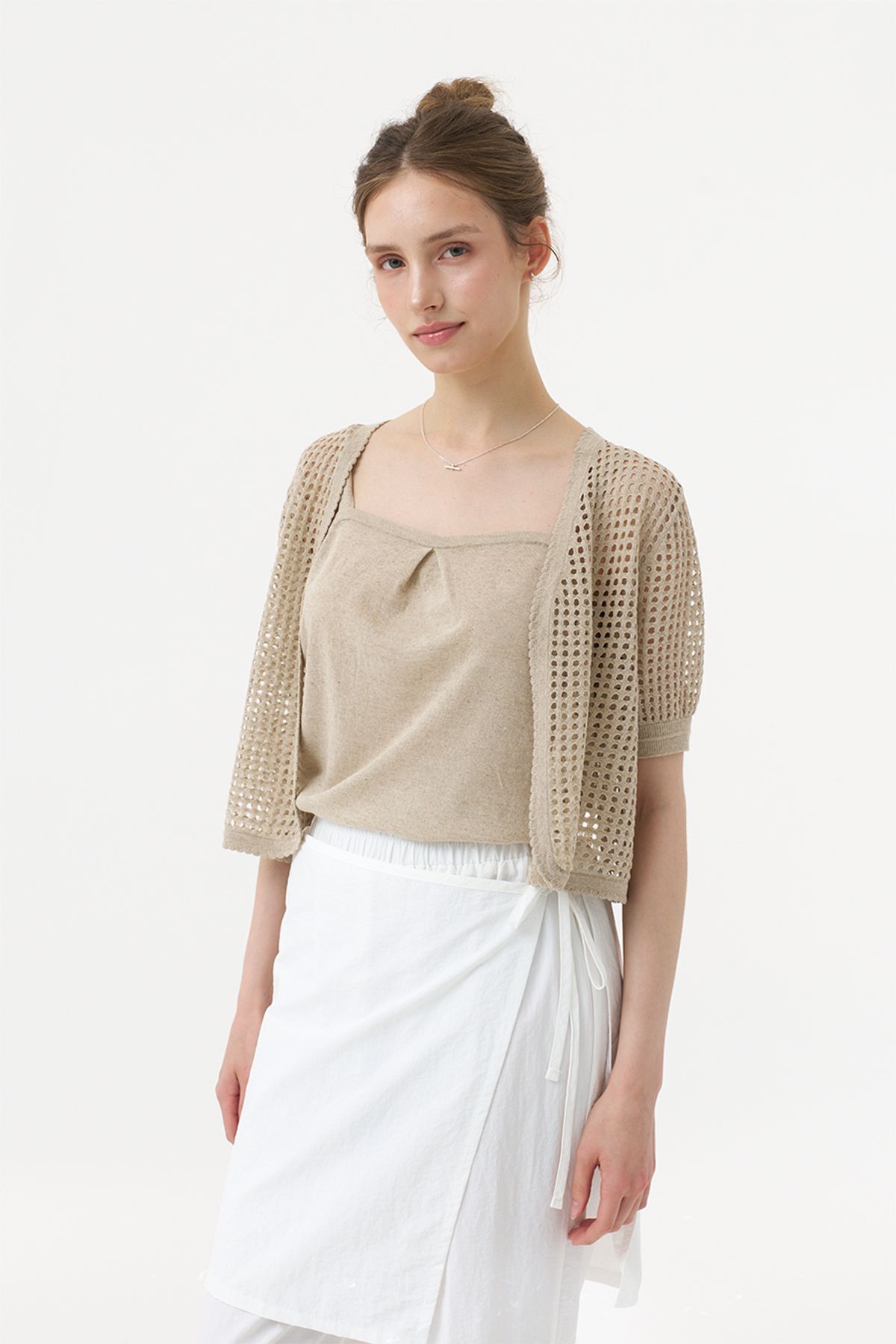 아코디코(ACODICO) Linen Shirring Top & Bolero Cardigan Set