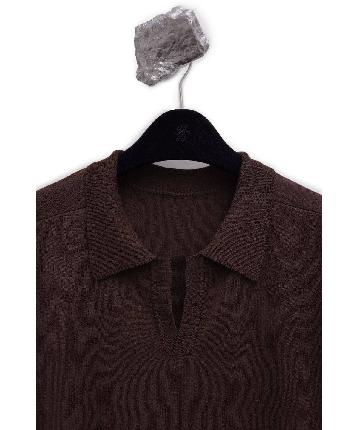 유스(YOUTH) Knit Collar T-shirt - Dark Brown