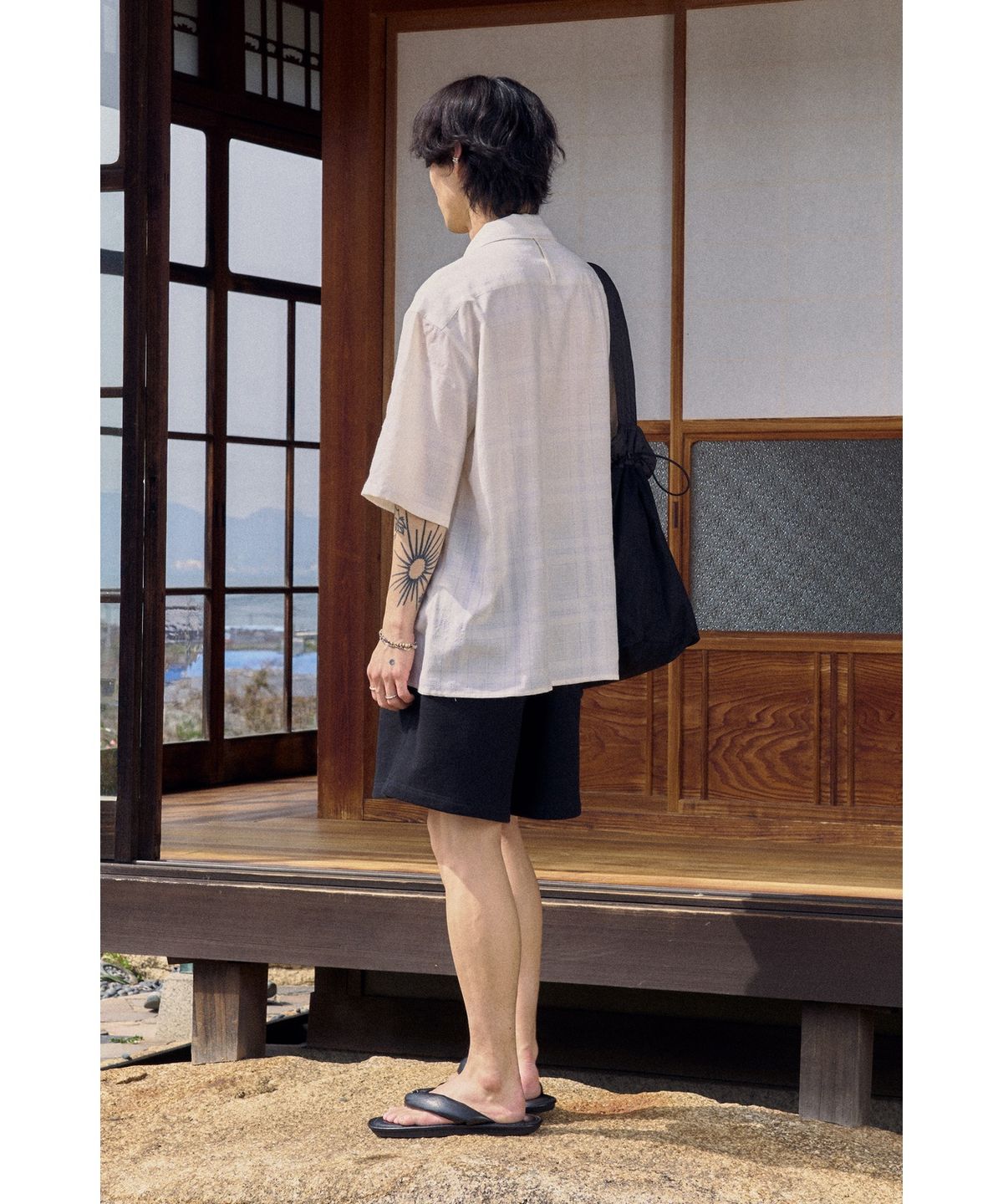 유스(YOUTH) Convertible Collar Half Shirt - Ivory Check