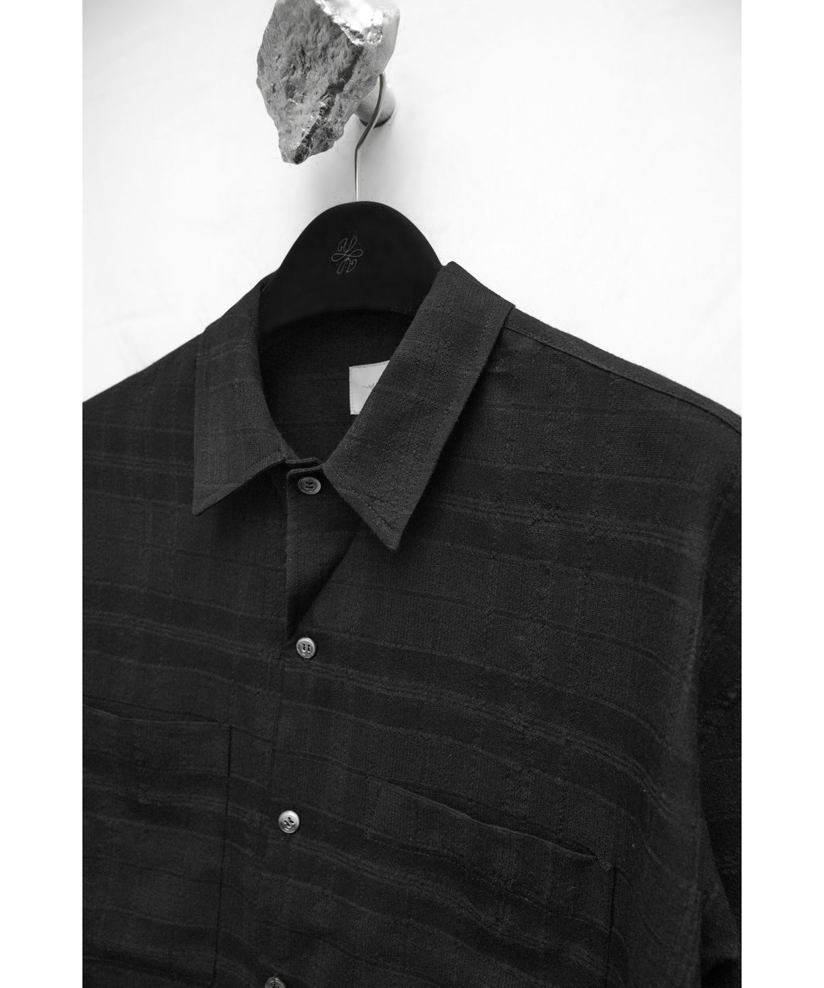 유스(YOUTH) Convertible Collar Half Shirt - Black Check
