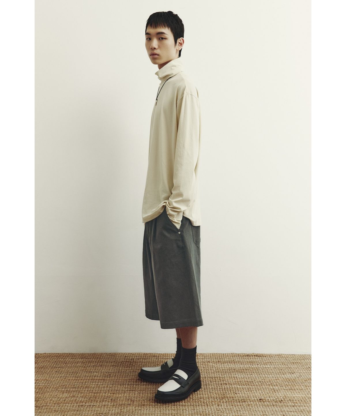 유스(YOUTH) Wide Half Denim Pants - Khaki