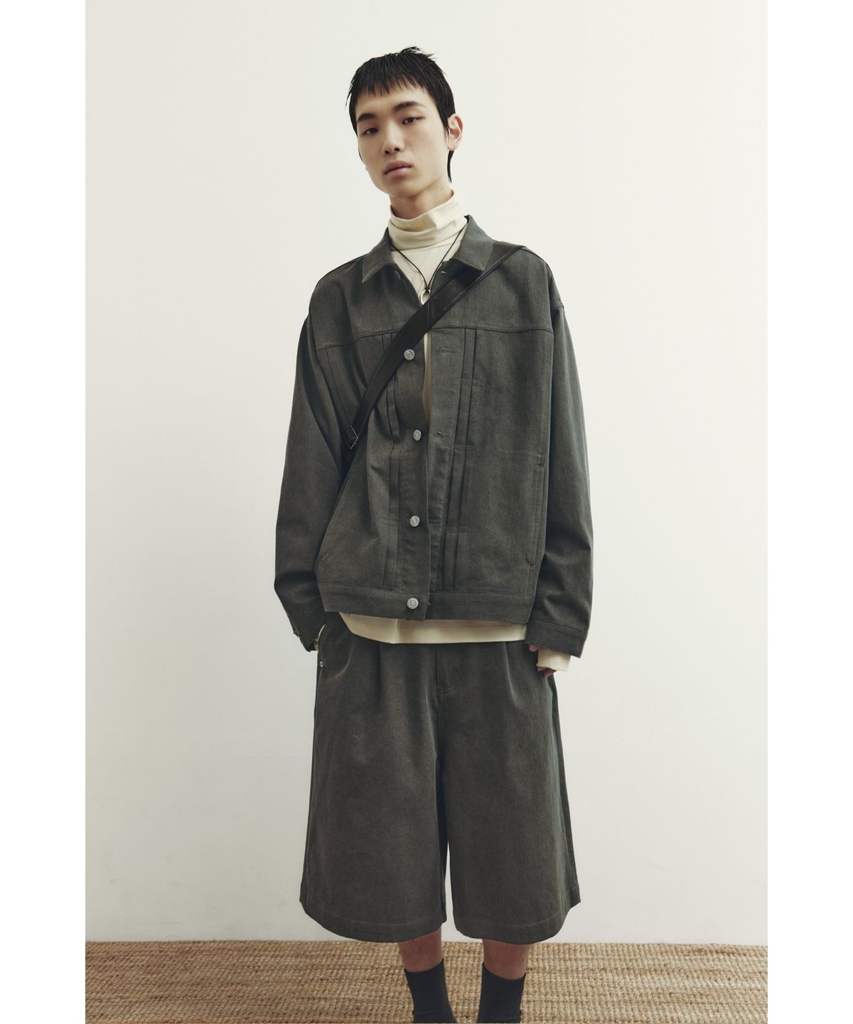 유스(YOUTH) Wide Half Denim Pants - Khaki