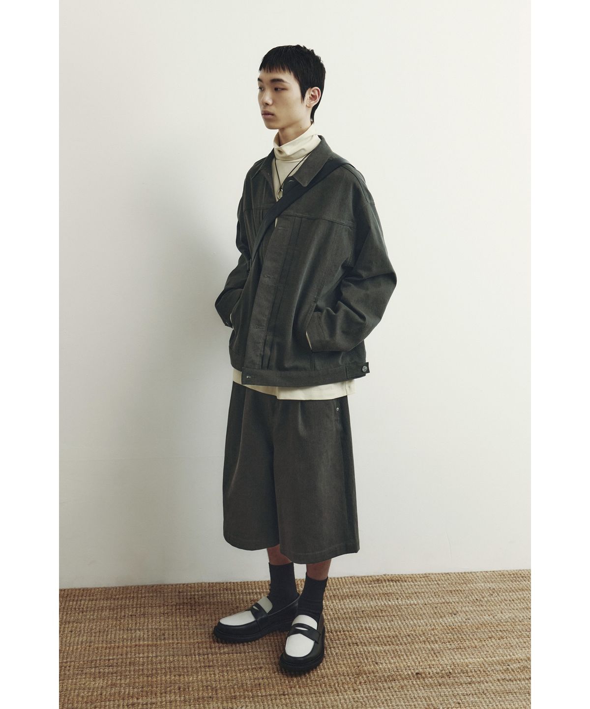유스(YOUTH) Wide Half Denim Pants - Khaki