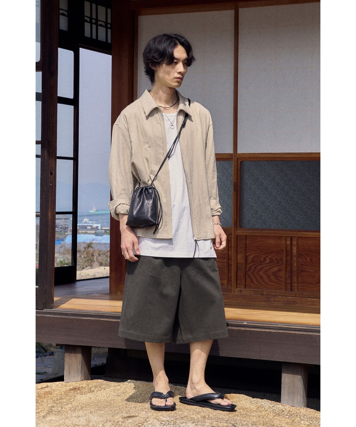유스(YOUTH) Wide Half Denim Pants - Khaki