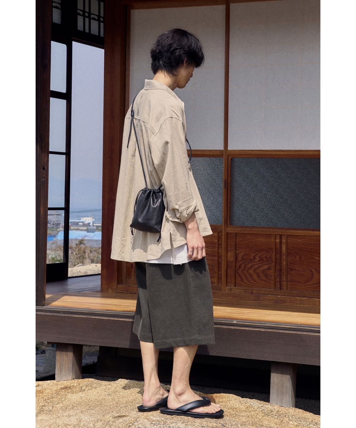유스(YOUTH) Wide Half Denim Pants - Khaki