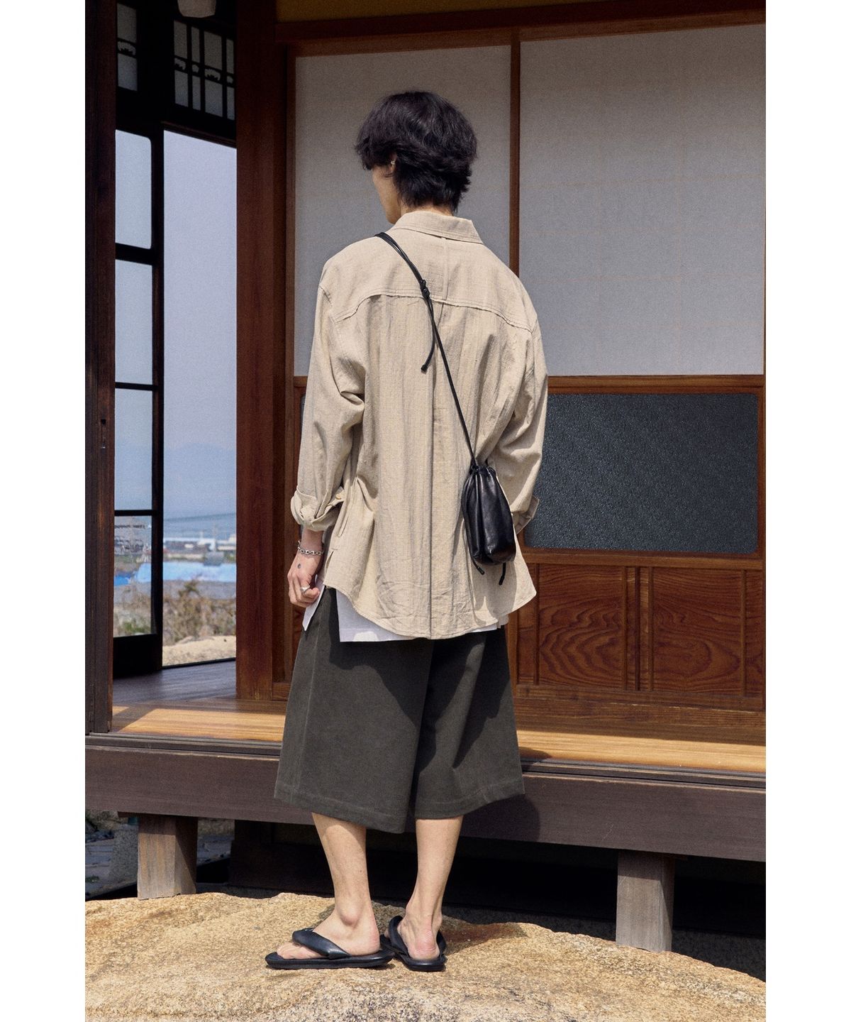 유스(YOUTH) Wide Half Denim Pants - Khaki