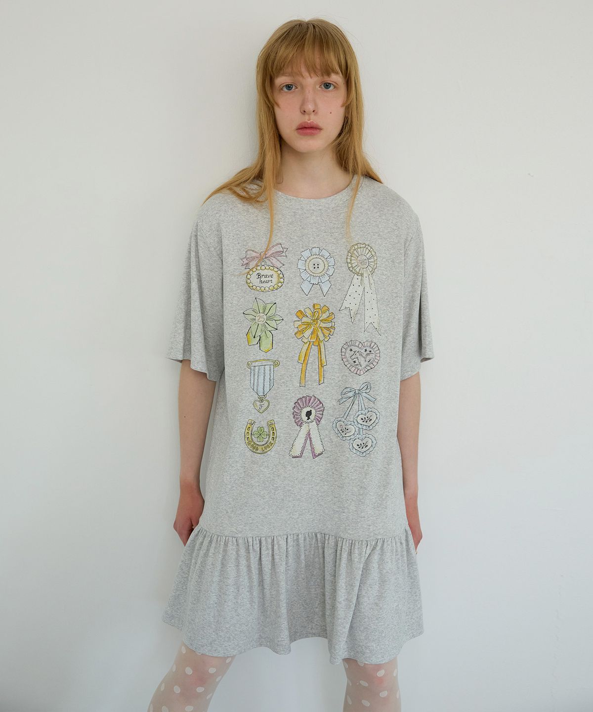 prize jersey dress 펀프롬펀(FUNFROMFUN) dress, Melange grey - 사이즈 & 후기 3D FLORAL