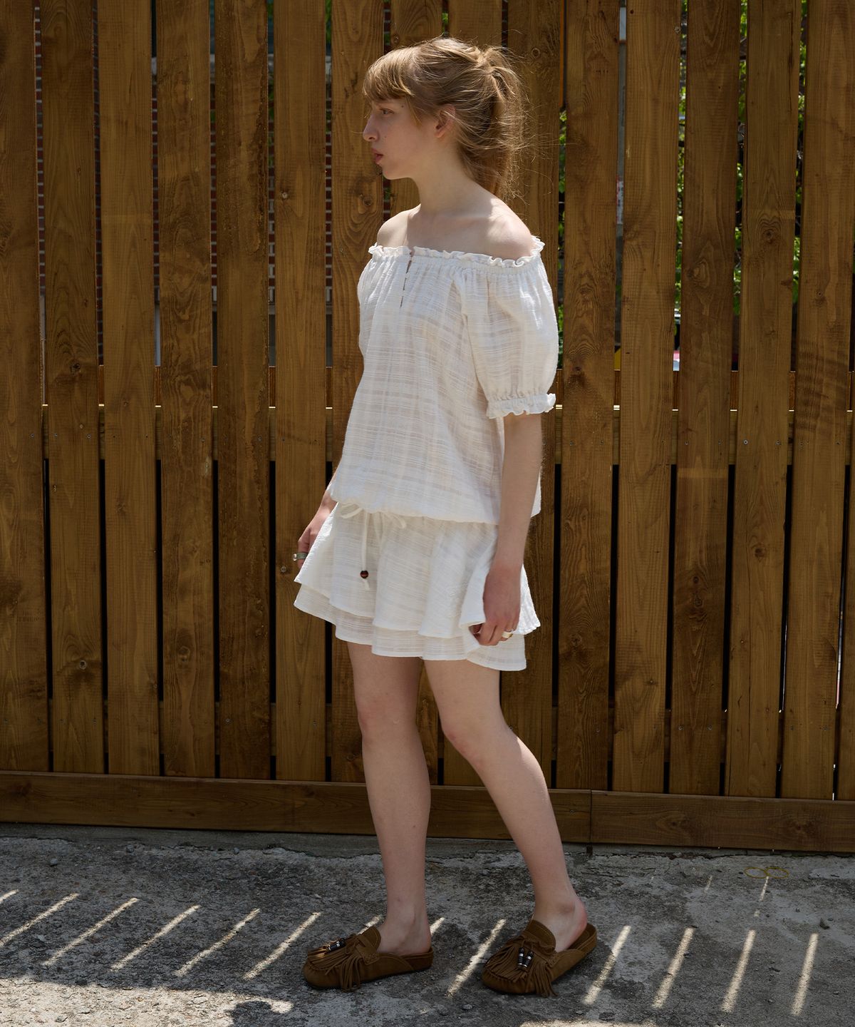 펀프롬펀(FUNFROMFUN) Boho Off Shoulder Jumpsuit, White