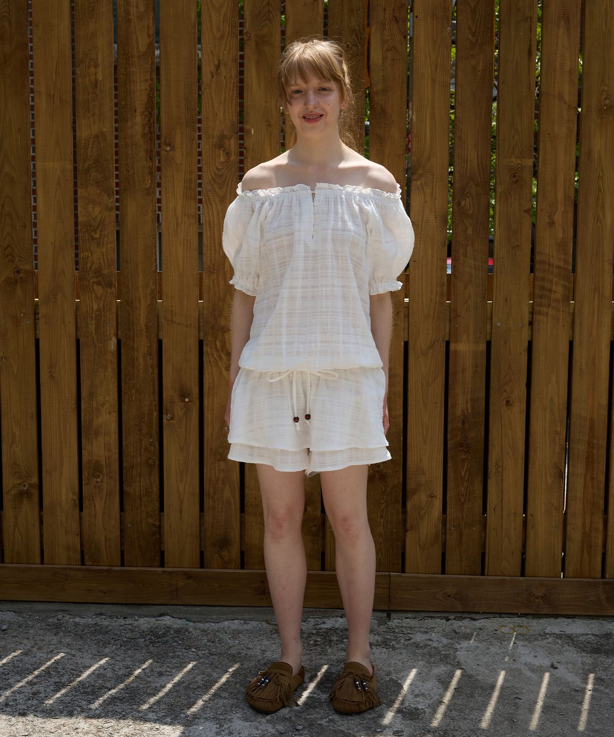 펀프롬펀(FUNFROMFUN) Boho Off Shoulder Jumpsuit, White