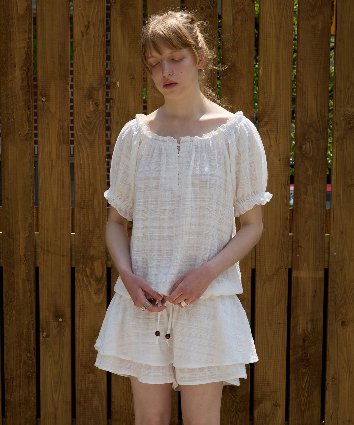 펀프롬펀(FUNFROMFUN) Boho Off Shoulder Jumpsuit, White