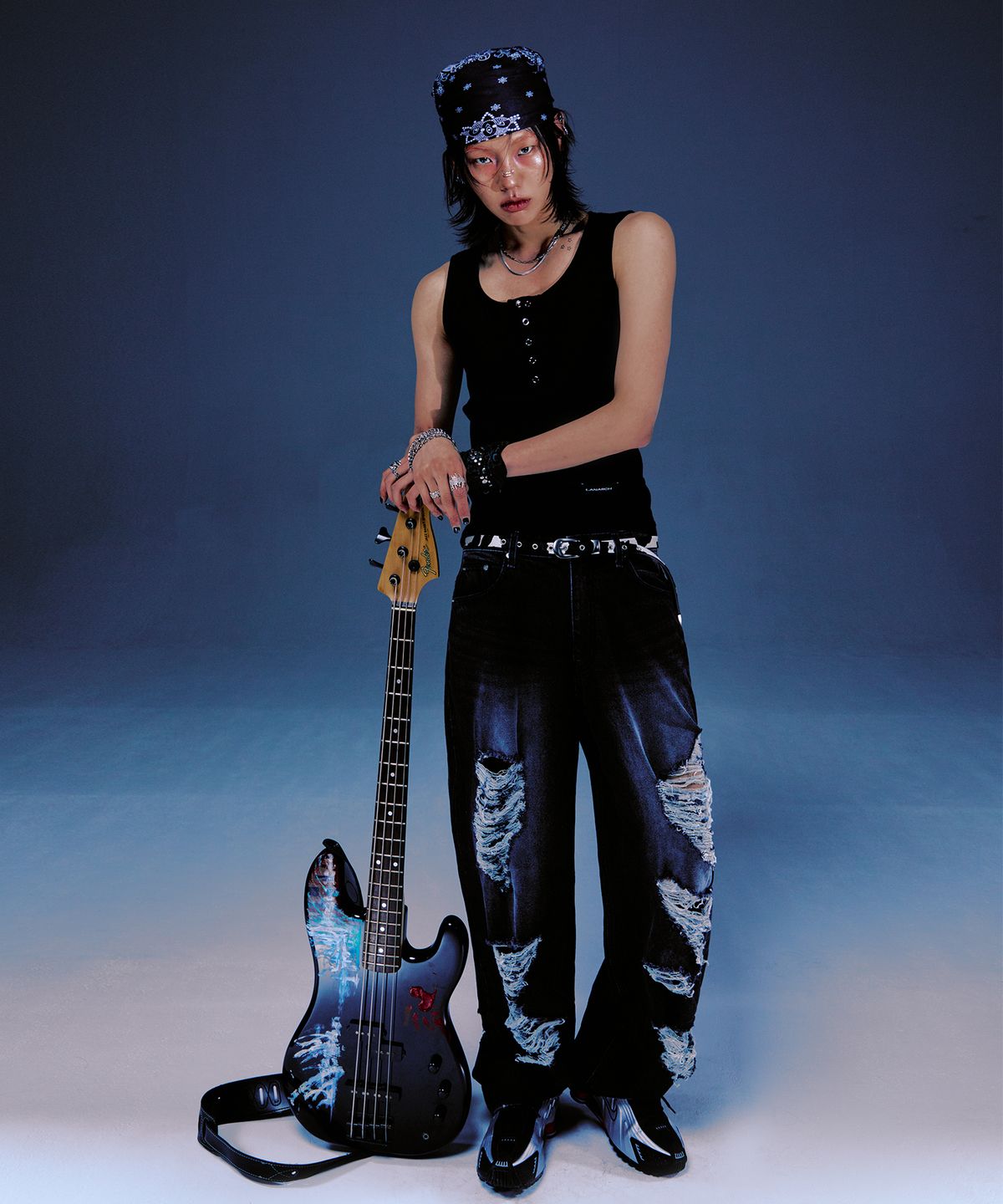 랜 아카이브(LANARCHIVE) [0053] 디스트로이드 와이드 데님 팬츠 (Black)