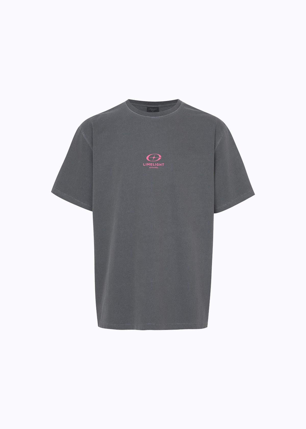 라임라잇 어패럴(LIMELIGHT APPAREL) 어패럴 피그먼트 스타라이트 로고 티셔츠 (차콜/핑크)