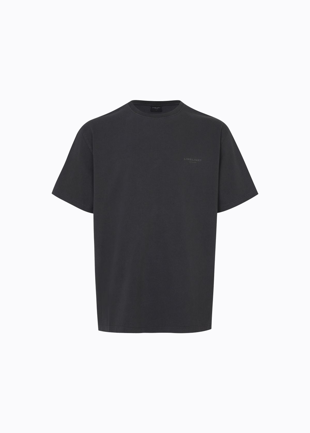 라임라잇 어패럴(LIMELIGHT APPAREL) 어패럴 피그먼트 백 로고 티셔츠 (블랙/그레이)
