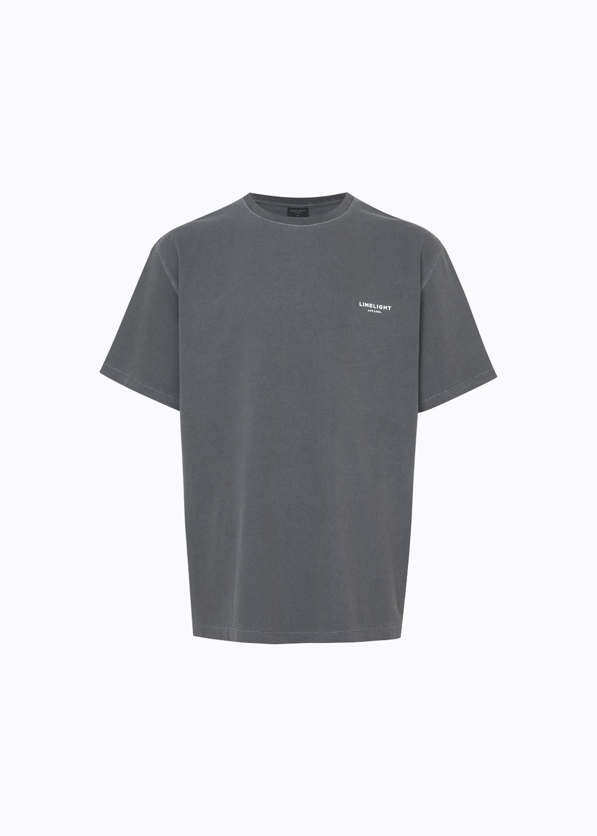 라임라잇 어패럴(LIMELIGHT APPAREL) 어패럴 피그먼트 백 로고 티셔츠 (차콜/화이트)