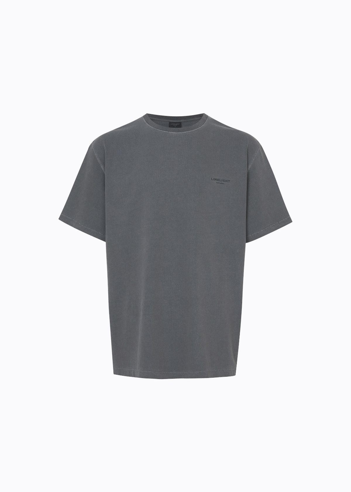 라임라잇 어패럴(LIMELIGHT APPAREL) 어패럴 피그먼트 백 로고 티셔츠 (차콜/그레이)