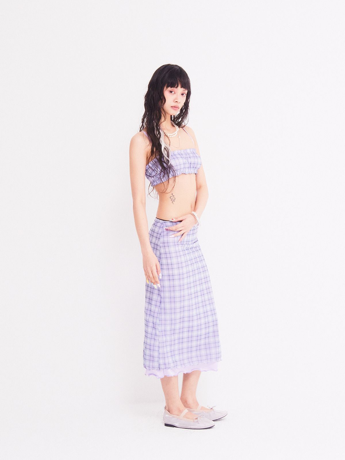 에즈이프 캘리(ASIF CALIE) VINTAGE CHECKERED LONG SKIRT PURPLE