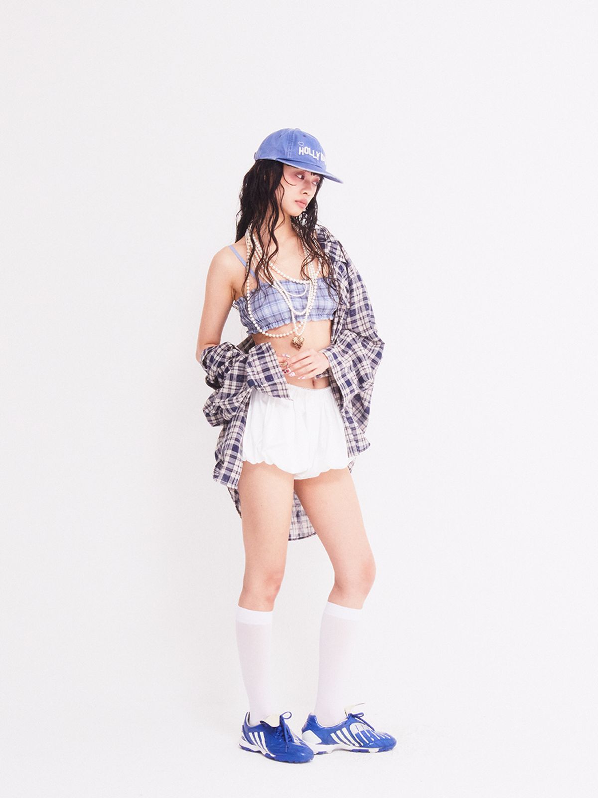 에즈이프 캘리(ASIF CALIE) VINTAGE CHECKERED BRA TOP SKY BLUE