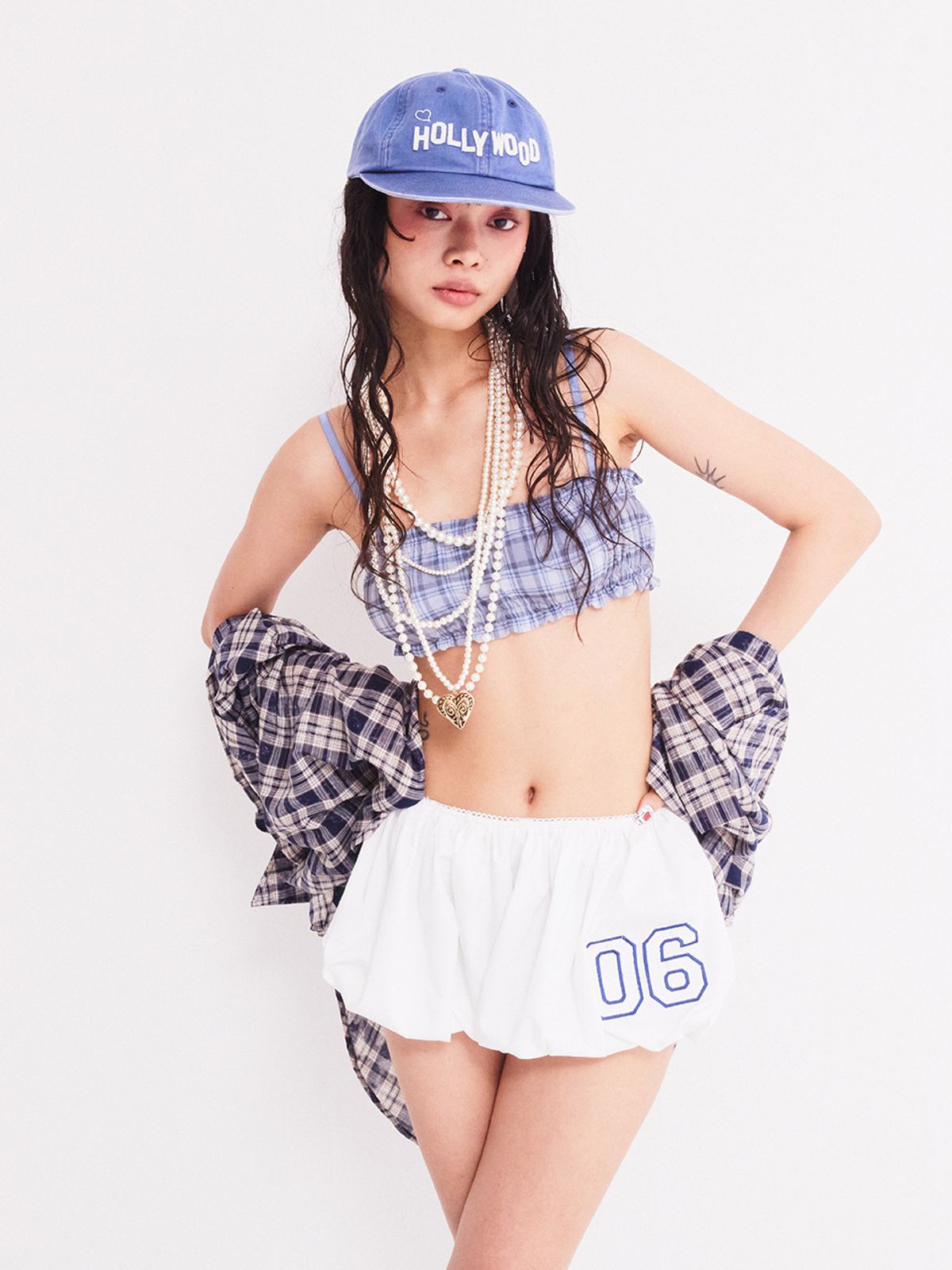 에즈이프 캘리(ASIF CALIE) VINTAGE CHECKERED BRA TOP SKY BLUE
