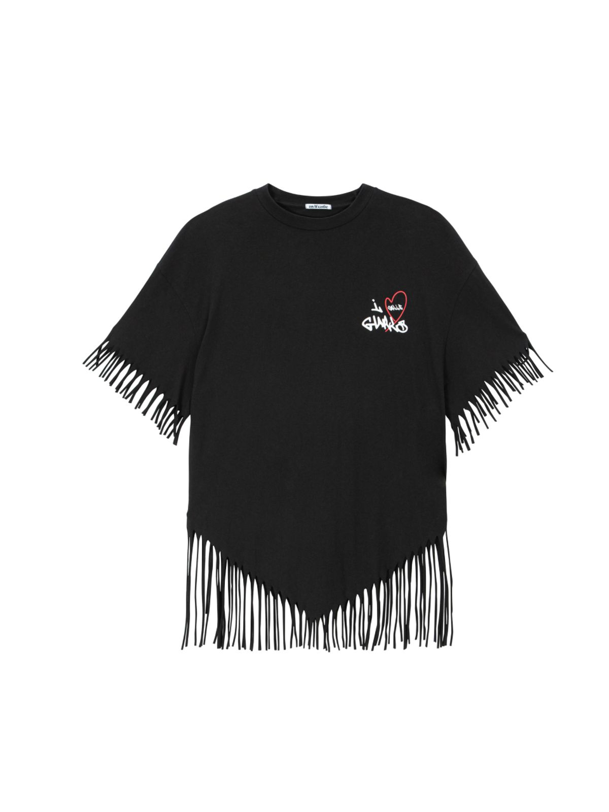 에즈이프 캘리(ASIF CALIE) GURLS OVERSIZED-FIT FRINGE T-SHIRT BLACK