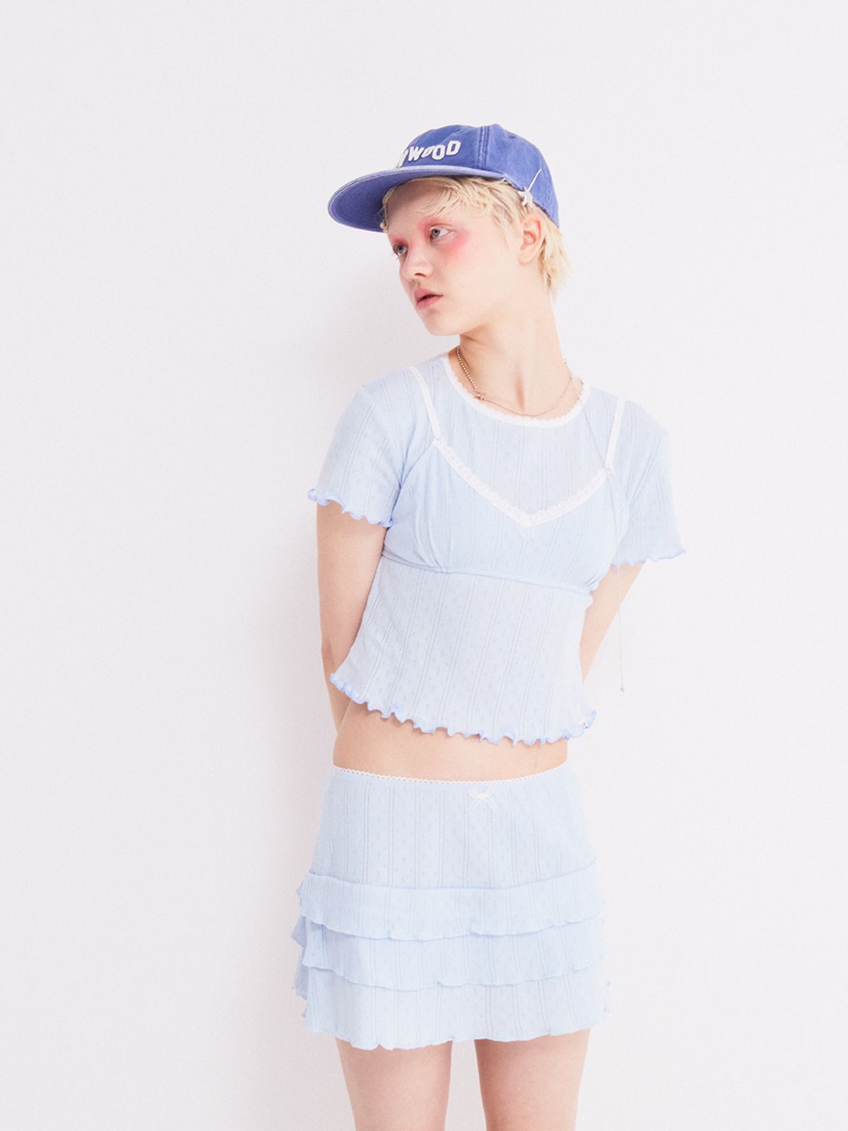 에즈이프 캘리(ASIF CALIE) LOVELY EYELET BRA T-SHIRT SET BLUE