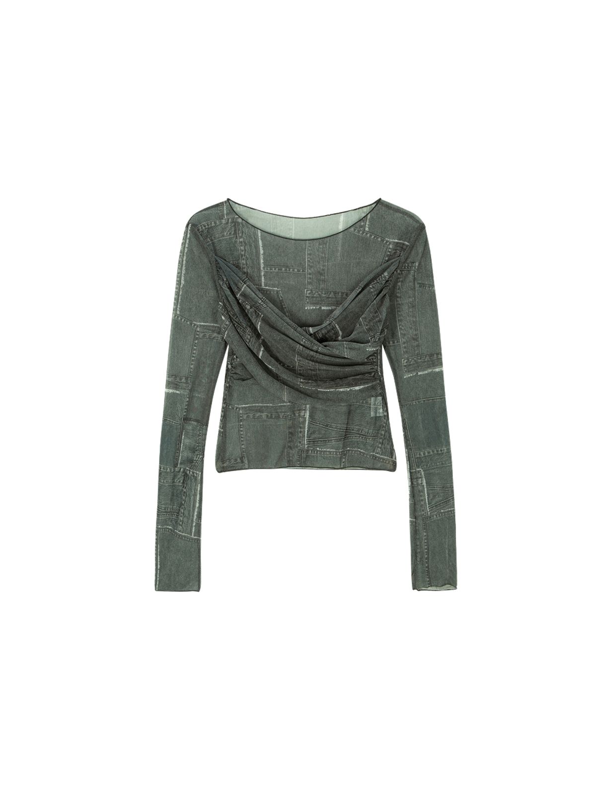 에즈이프 캘리(ASIF CALIE) CROSS WRAP PRINT LONG SLEEVE T-SHIRT DENIM BLACK