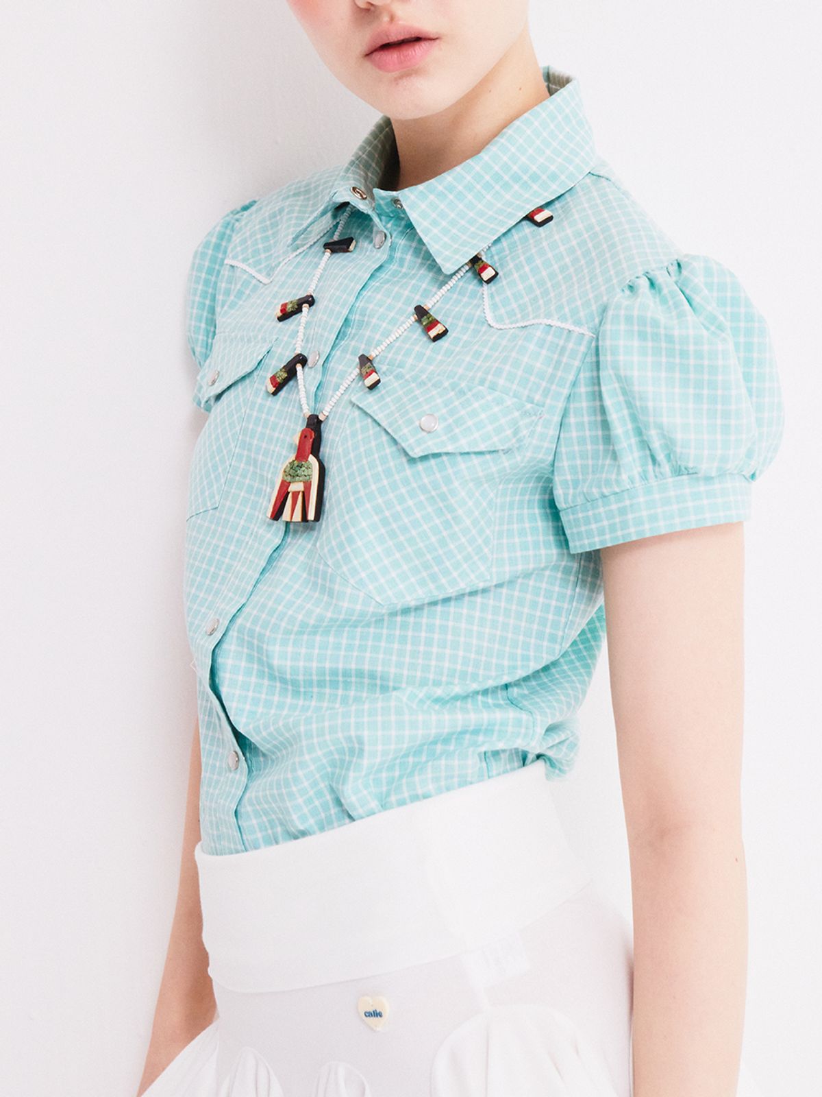 에즈이프 캘리(ASIF CALIE) VINTAGE CHECKERED WESTERN PUFF SHIRT MINT