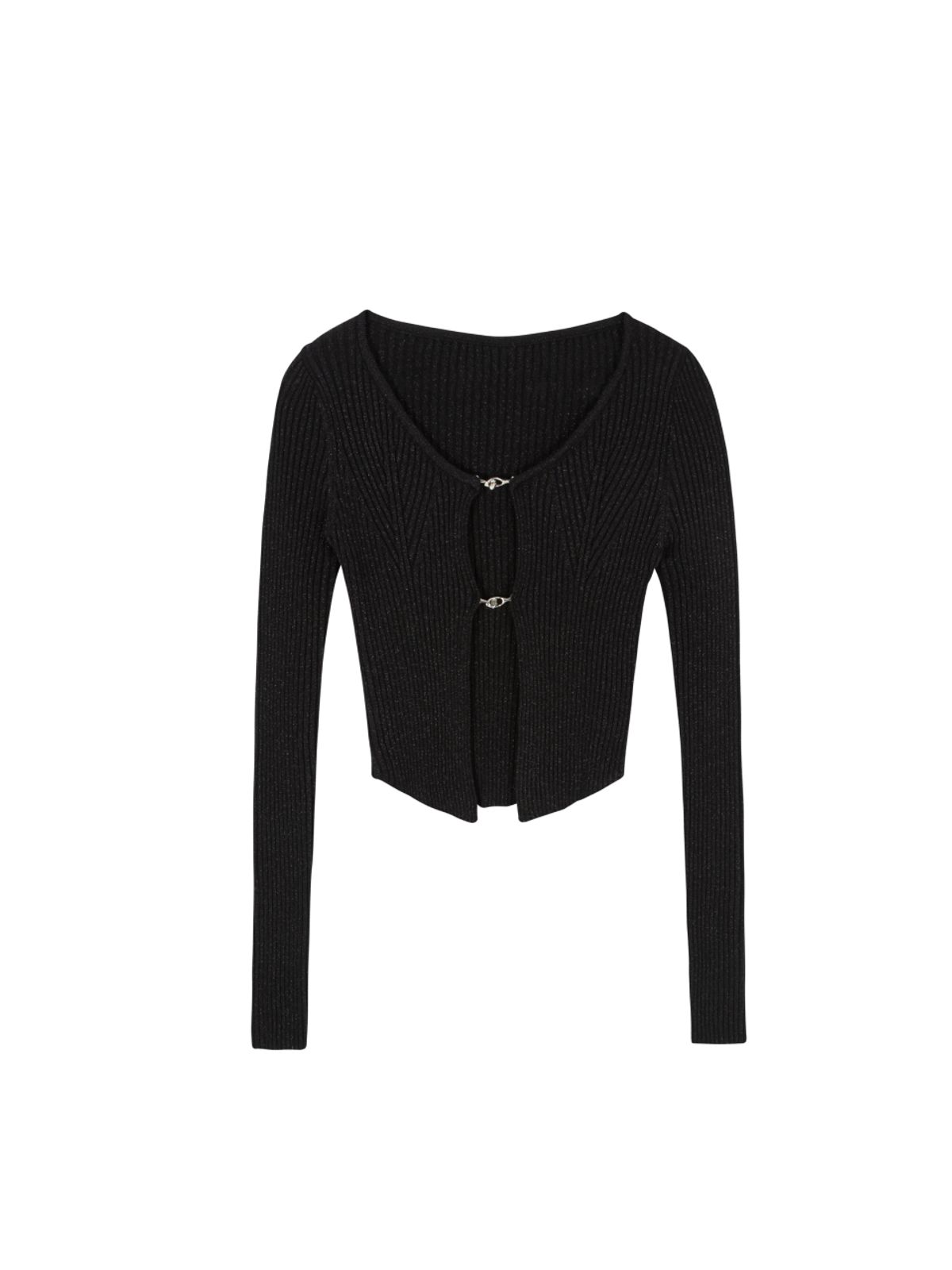 에즈이프 캘리(ASIF CALIE) SEMI CROP RING CARDIGAN BLACK