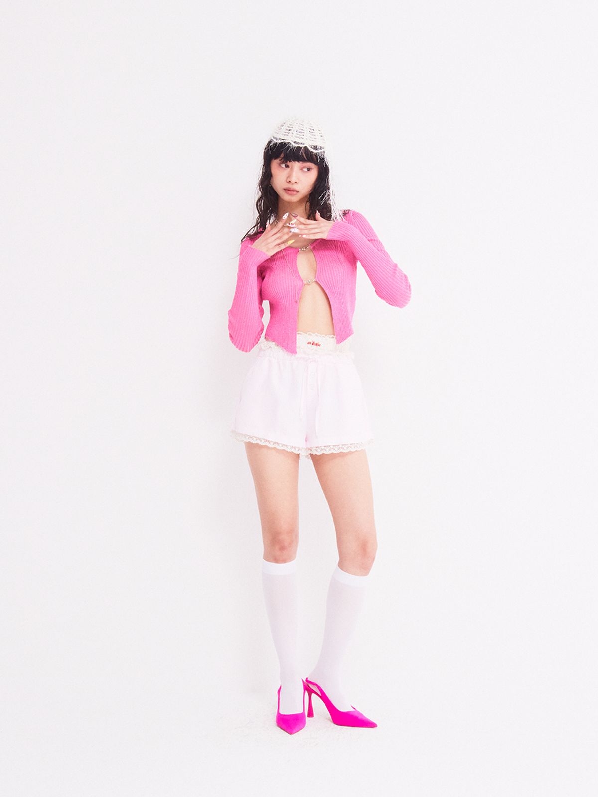 에즈이프 캘리(ASIF CALIE) SEMI CROP RING CARDIGAN PINK