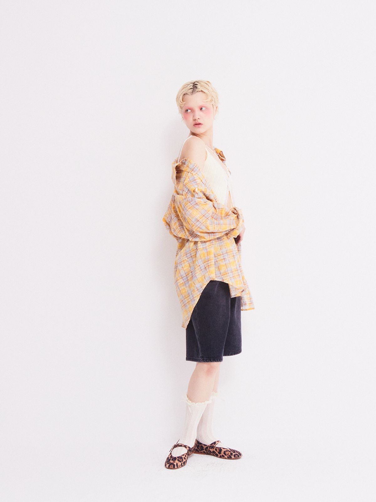 에즈이프 캘리(ASIF CALIE) NEW DIRTYWASHING OVERFIT CHECK SHIRT YELLOW