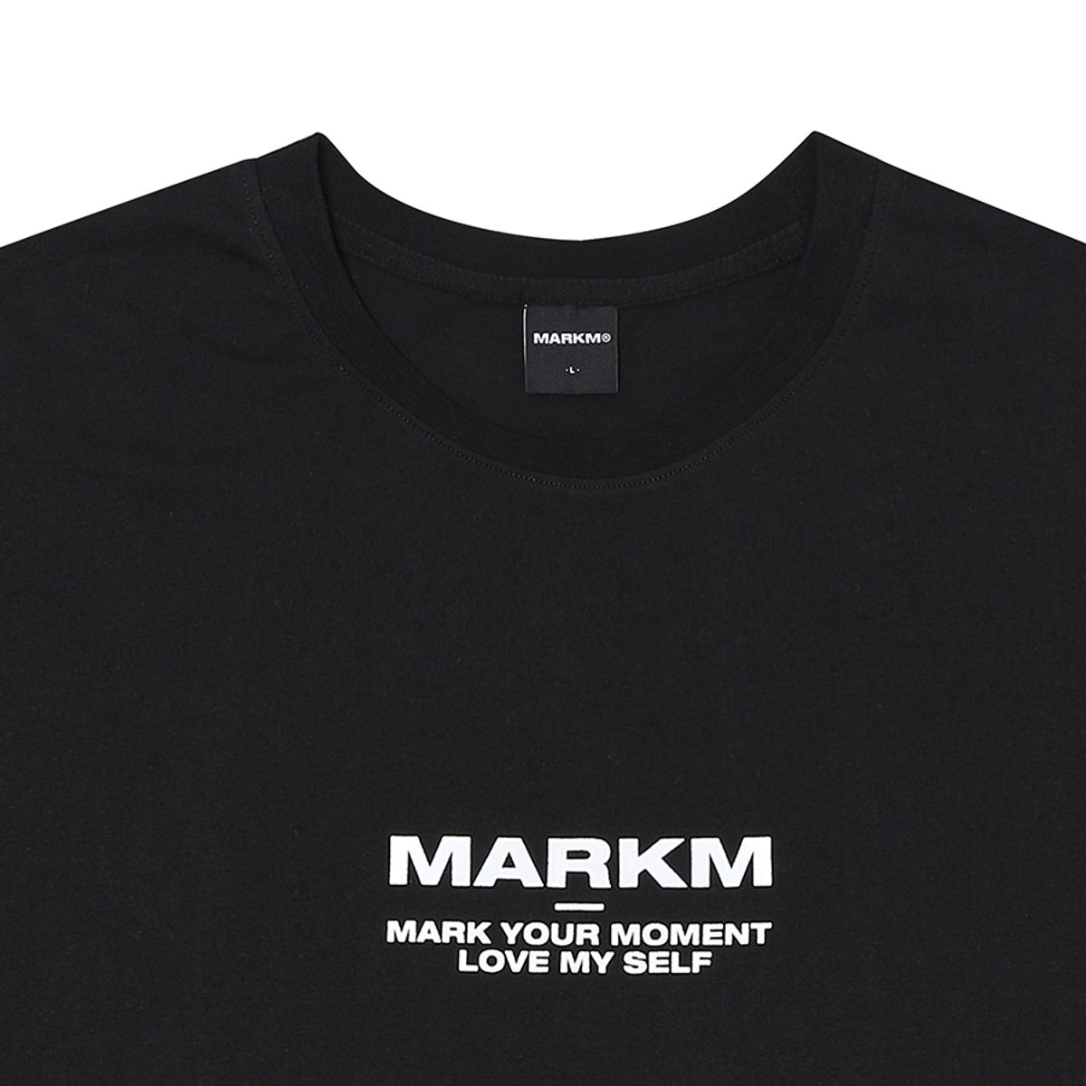 마크엠(MARKM) 러브 마이 셀프 로고 티셔츠 블랙 (MHIBH8924)