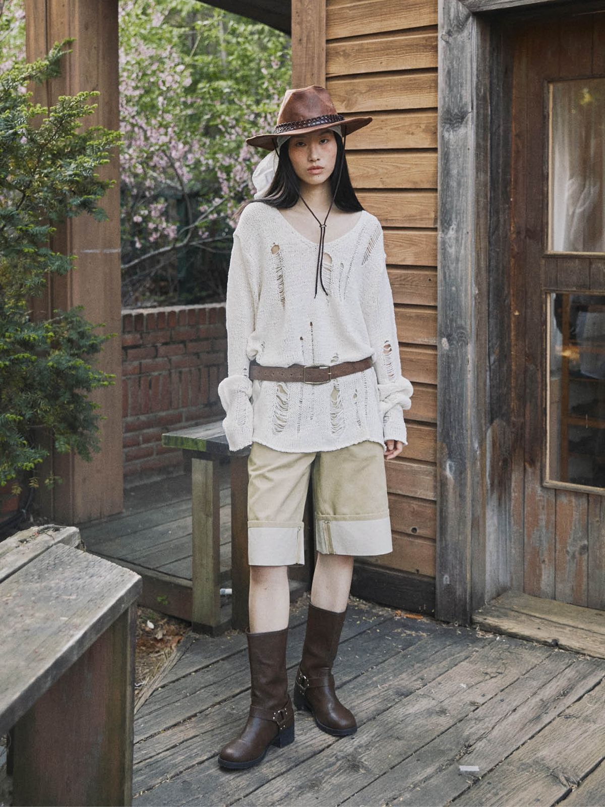 프롬웨얼(FROMWHERE) CUFFS COTTON MIDI PANTS BEIGE
