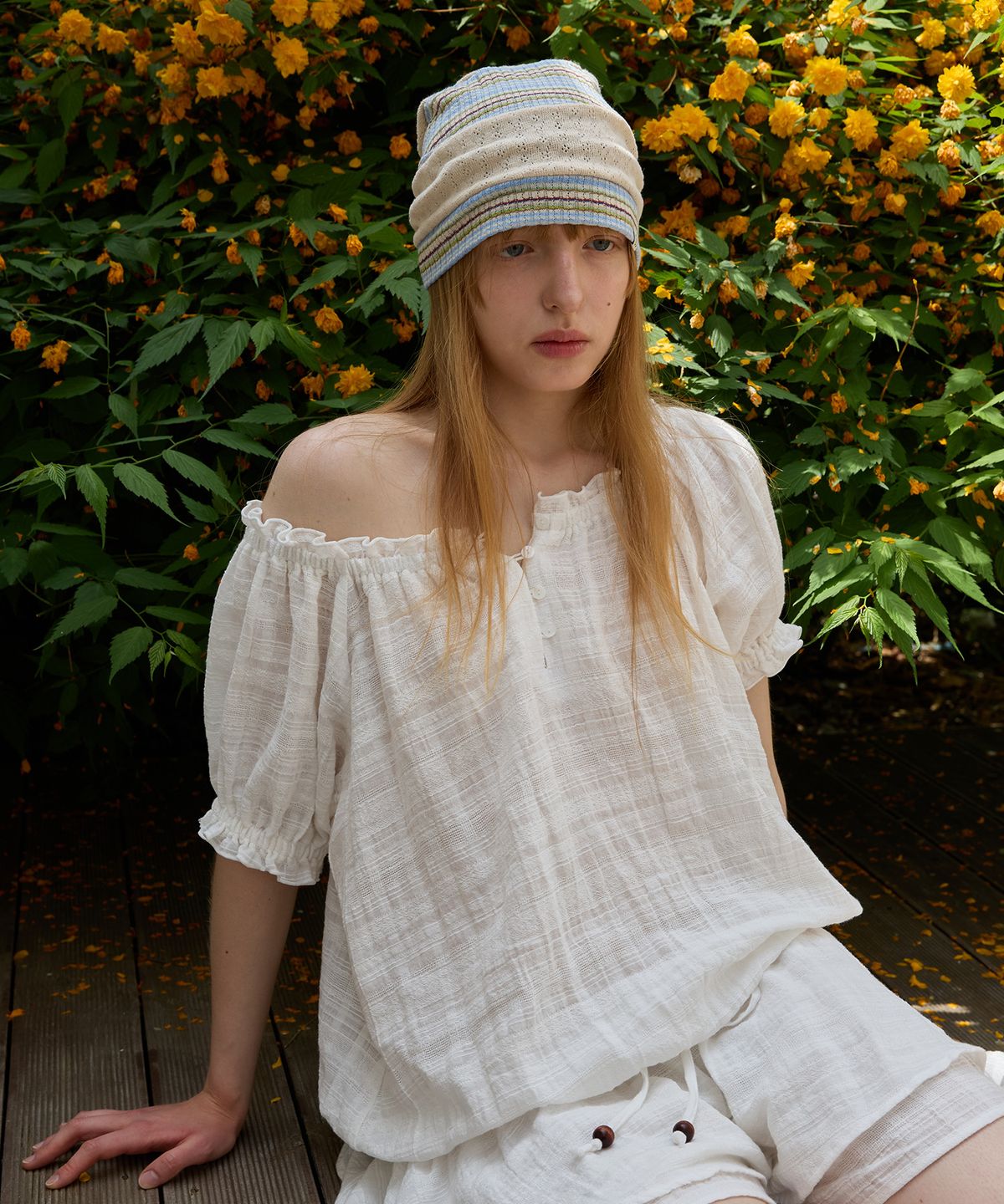 펀프롬펀(FUNFROMFUN) Boho stripe beanie, Beige