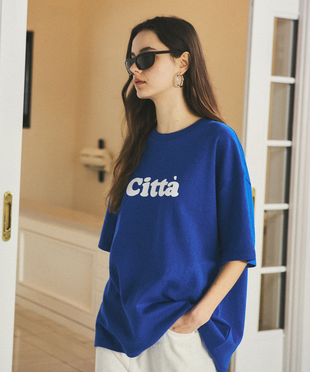 씨타(CITTA) 시그니처 로고 오버핏 루즈 티셔츠_CTT312(블루)