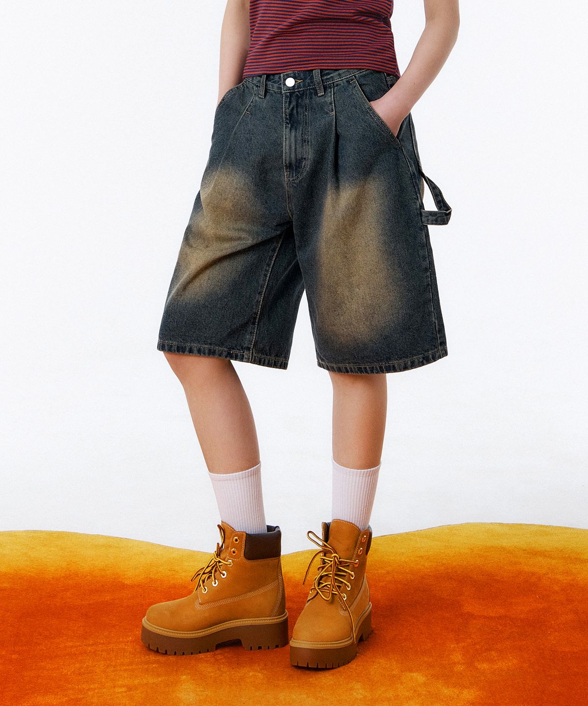 랜덤오프(RANDOMOFF) BTB : WAVE WASHING CARPENTER SHORTS [YELLOW MINUIT CORE]