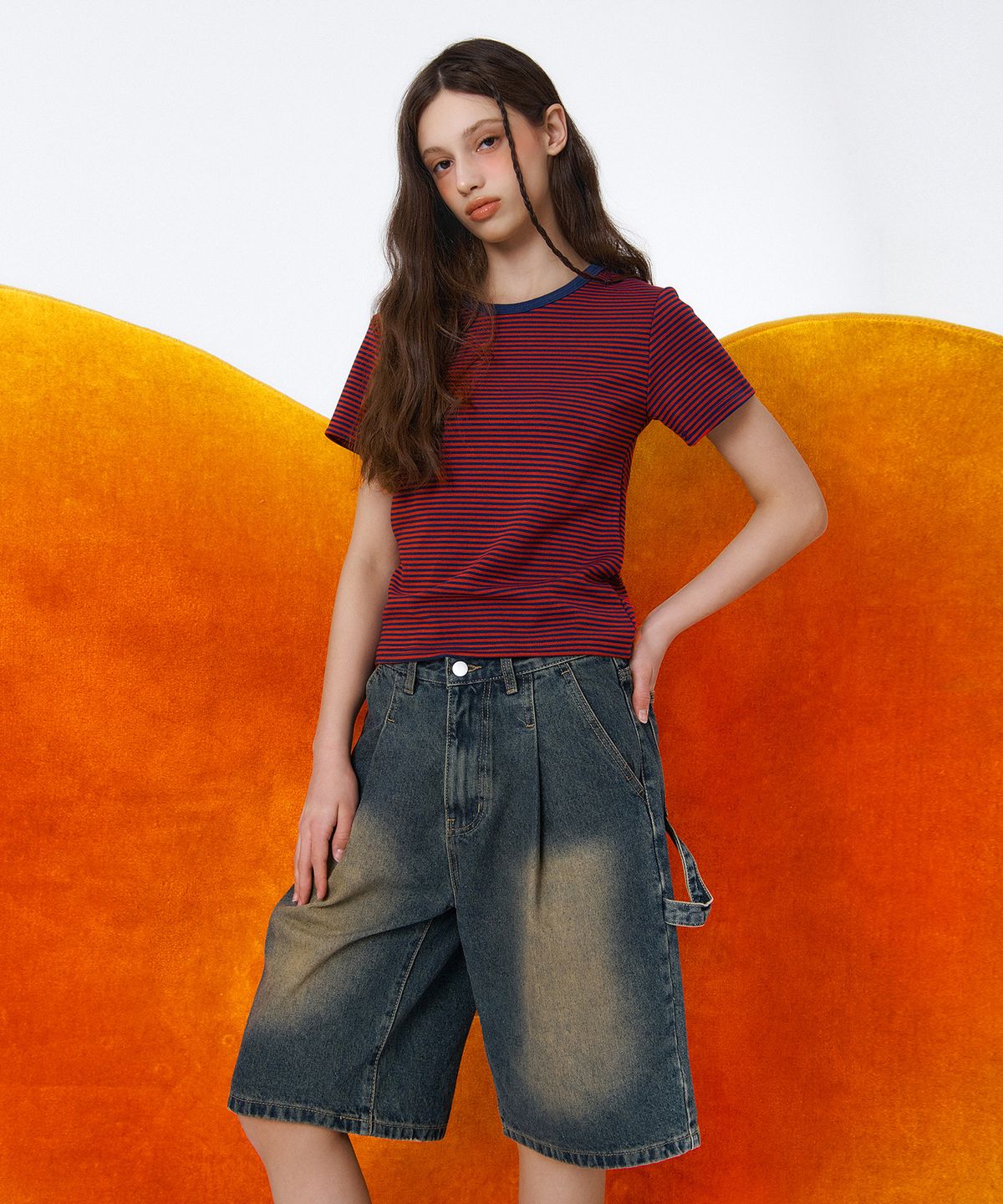 랜덤오프(RANDOMOFF) BTB : WAVE WASHING CARPENTER SHORTS [YELLOW MINUIT CORE]