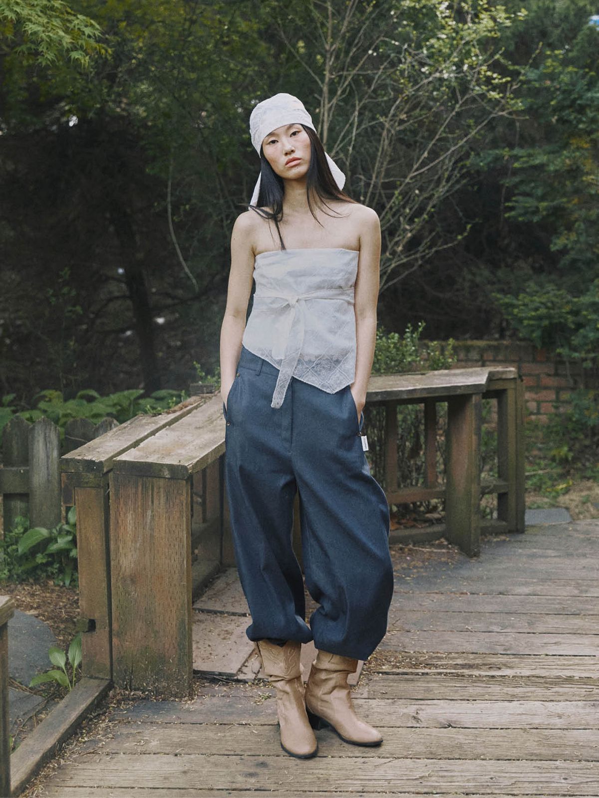 프롬웨얼(FROMWHERE) POINT LINE COTTON DENIM PANTS D/BLUE