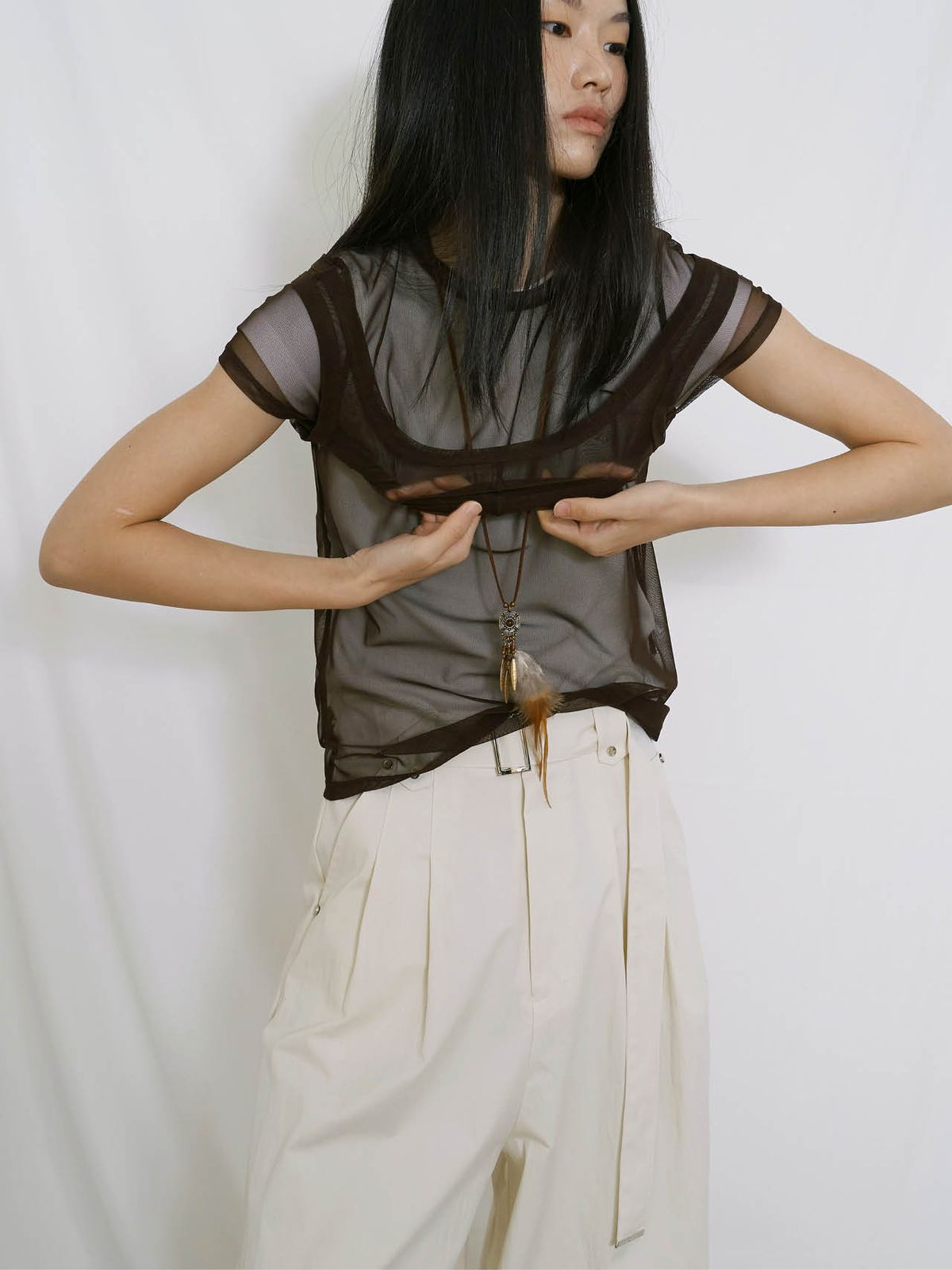 프롬웨얼(FROMWHERE) BELT DETAIL WIDE PANTS CREAM