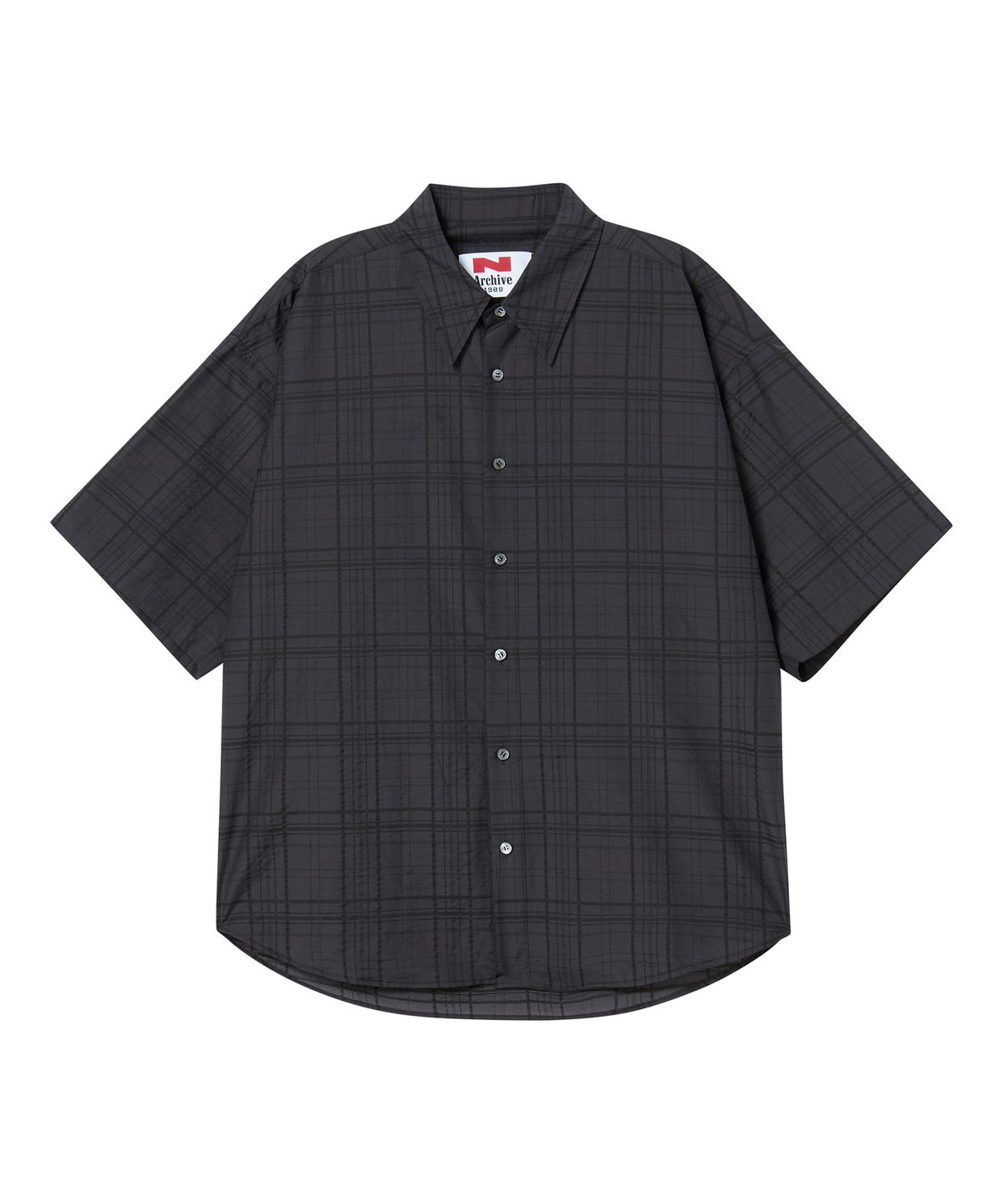 비욘드클로젯(BEYOND CLOSET) [COLLECTION LINE] 럭스 페브릭 체크 반팔 셔츠 차콜 그레이