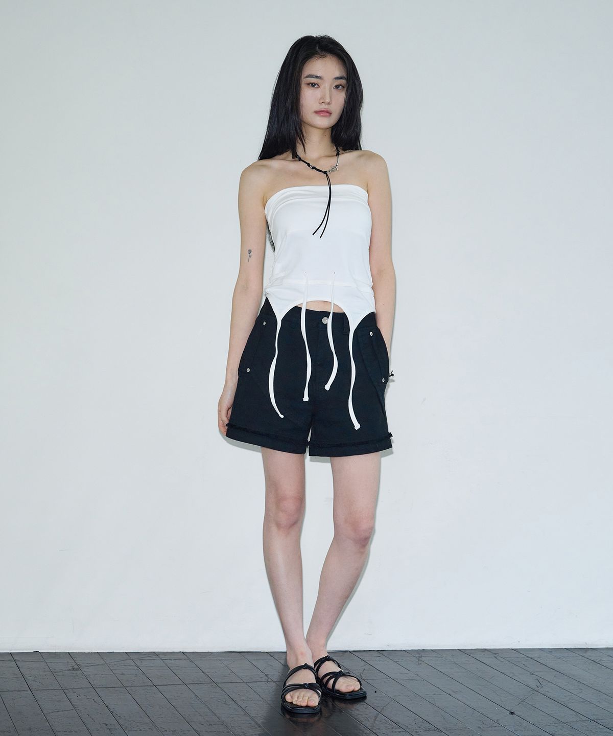 시스에이(SIS A) 스트링 디폼 레이어 스커트 탑 [ivory]
