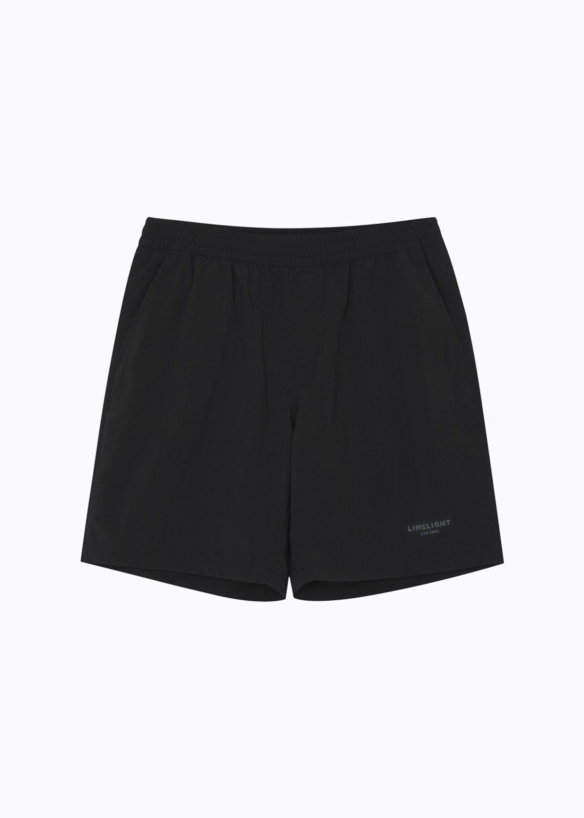 라임라잇 어패럴(LIMELIGHT APPAREL) 어패럴 라임라잇 로고 나일론 쇼츠 (블랙/그레이)