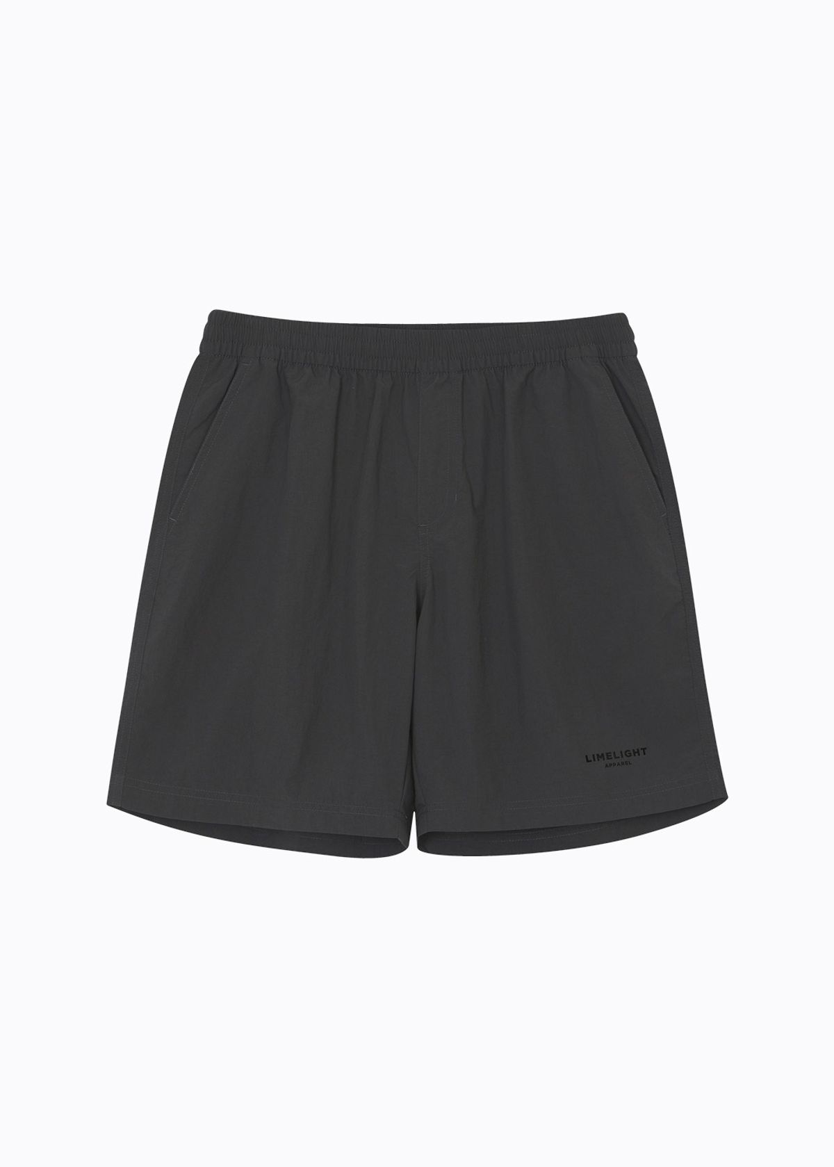 라임라잇 어패럴(LIMELIGHT APPAREL) 어패럴 라임라잇 로고 나일론 쇼츠 (차콜/블랙)