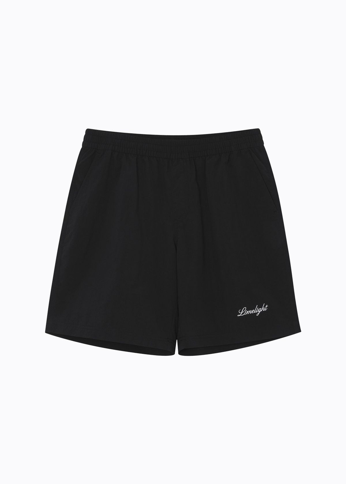 라임라잇 어패럴(LIMELIGHT APPAREL) 어패럴 스크립트 로고 나일론 쇼츠 (블랙/화이트)