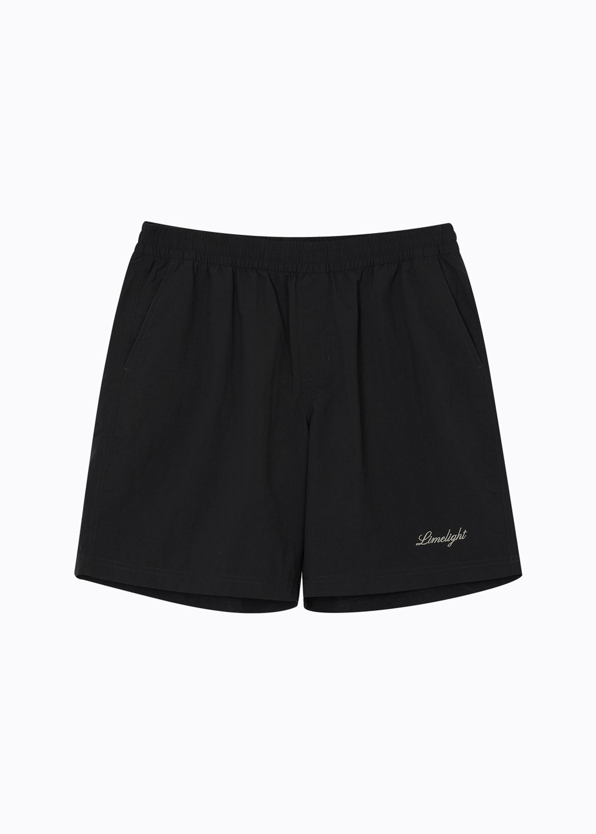 라임라잇 어패럴(LIMELIGHT APPAREL) 어패럴 스크립트 로고 나일론 쇼츠 (블랙/그레이)