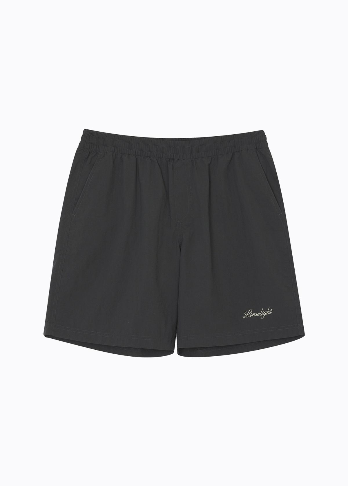 라임라잇 어패럴(LIMELIGHT APPAREL) 어패럴 스크립트 로고 나일론 쇼츠 (차콜/그레이)