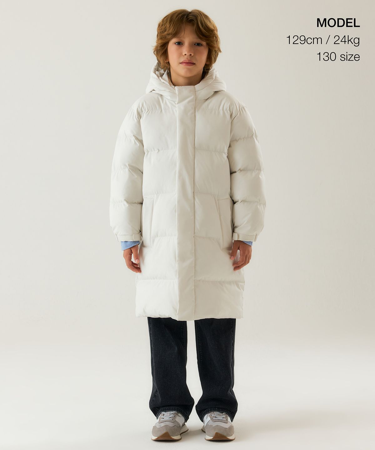 무신사 스탠다드 키즈(MUSINSA STANDARD KIDS) 데일리 푸퍼 롱 패딩 파카 [더스티 크림]