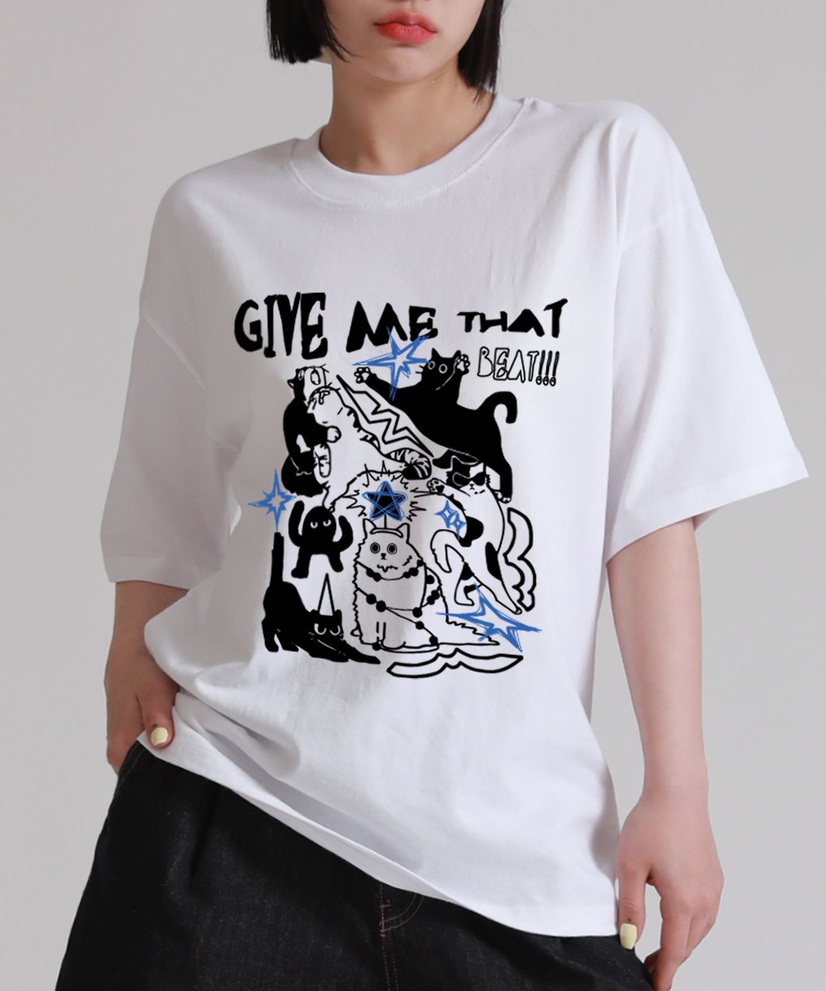 라이크더모스트(LIKE THE MOST) 파티캣 오버핏 반팔 티셔츠 3colors